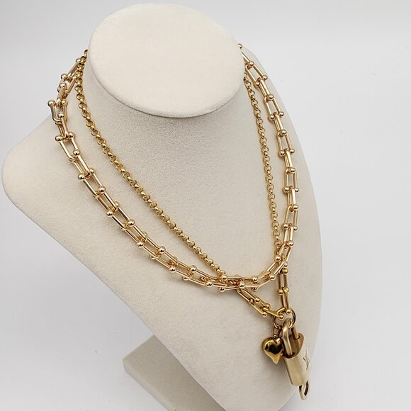 Authentic Louis Vuitton Gold Padlock w/ Unbranded Fashion Stainless Steel Chain - Picture 2 of 7